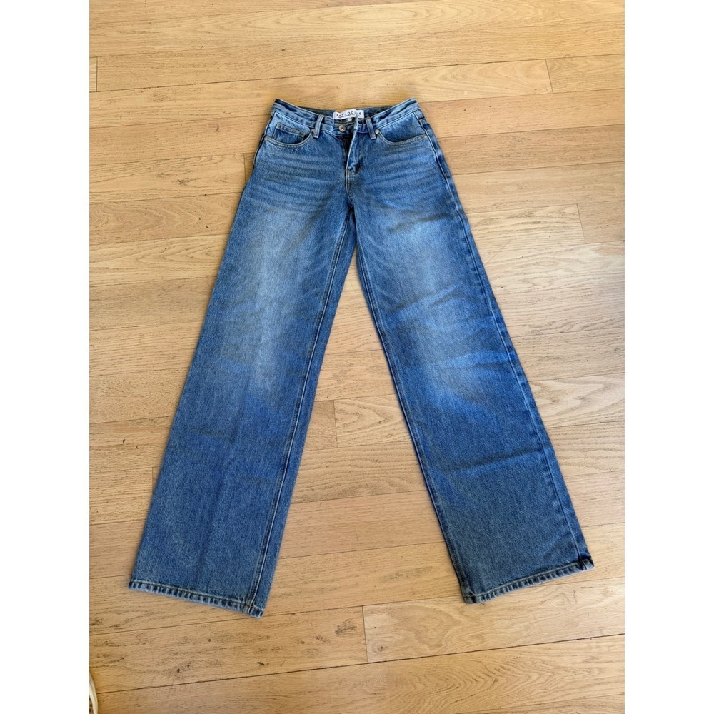 Sky Dolls Tall Women Baggy Straight Leg Jeans Medium Wash Blue 100% Cotton XS - Picture 12 of 12